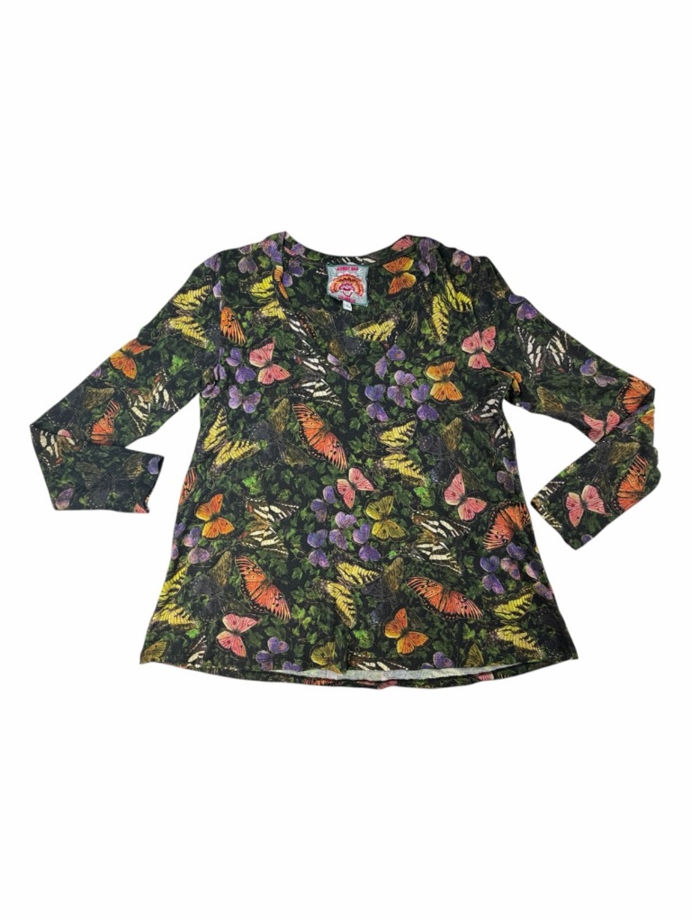 Johnny Was Women’s Janie Long Sleeve V-Neck Swing Tee Butterfly Print Size M - Picture 2 of 7